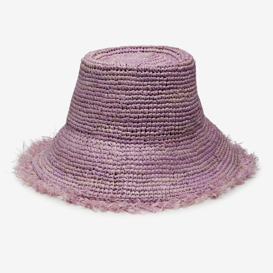 Palm Raffia Bucket Hat in Lilac
