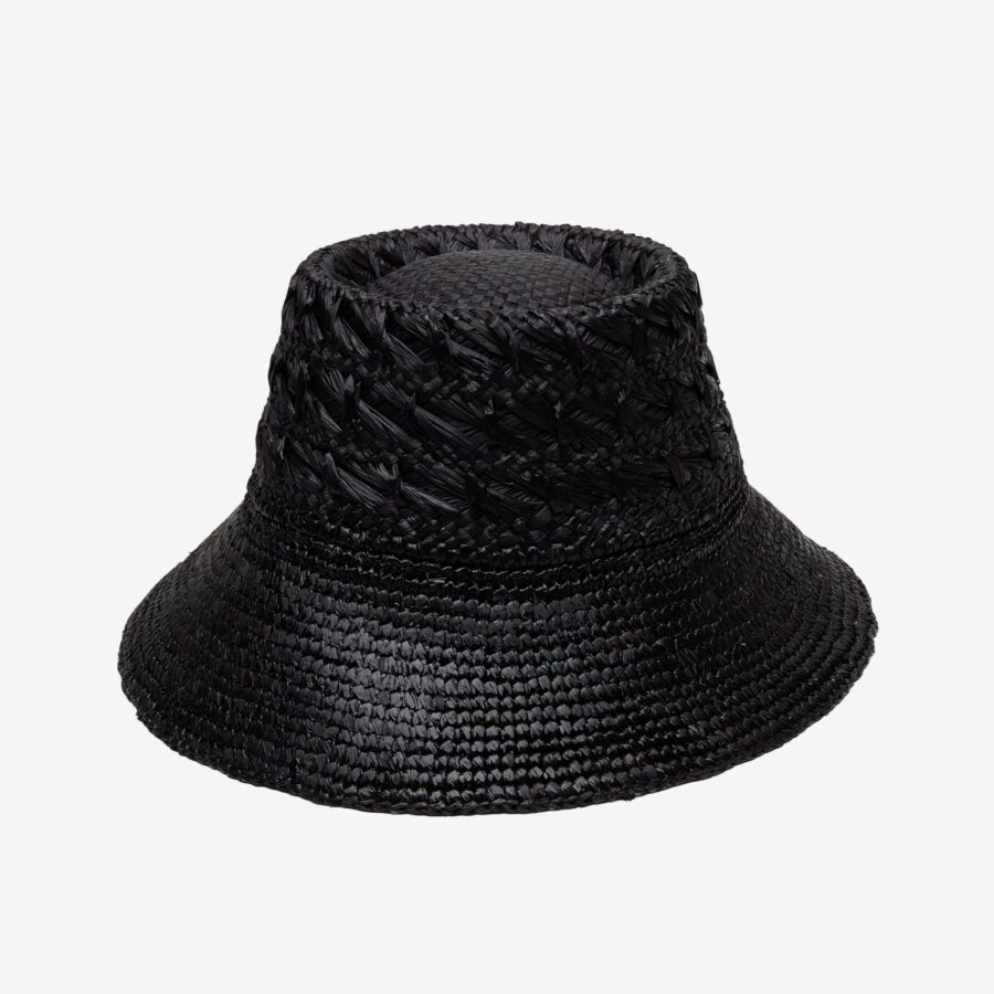 Coastal Raffia Bucket Hat in Black