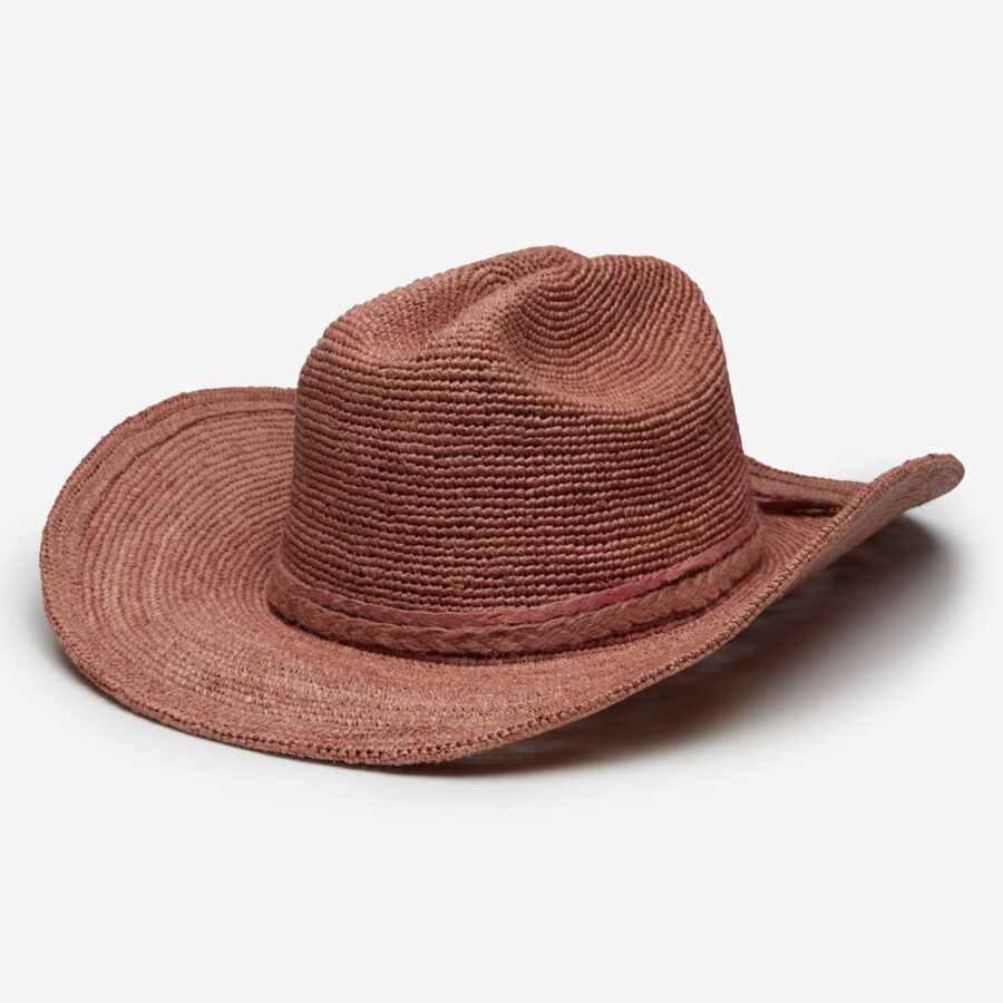Packable Raffia Cowboy Hat - Rose