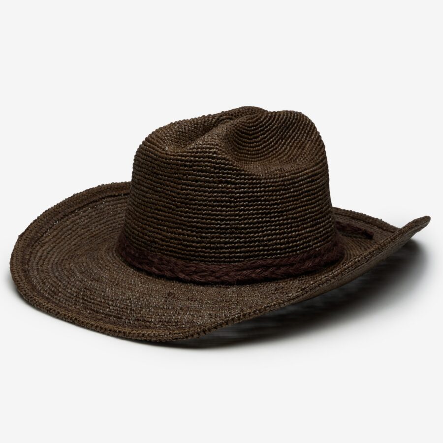 Packable Raffia Cowboy Hat - Chocolate