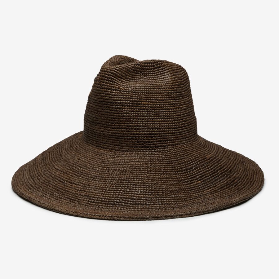 Packable Raffia Wide Brim Sun Hat - Chocolate