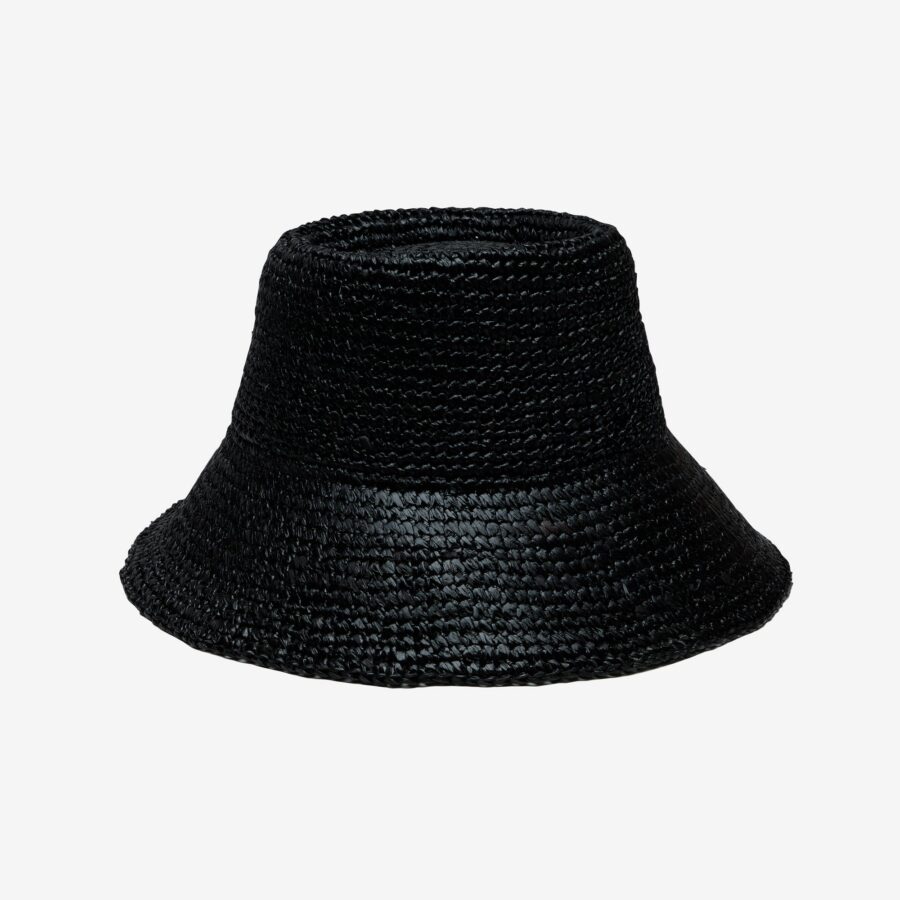Terrace Raffia Bucket Hat in Black