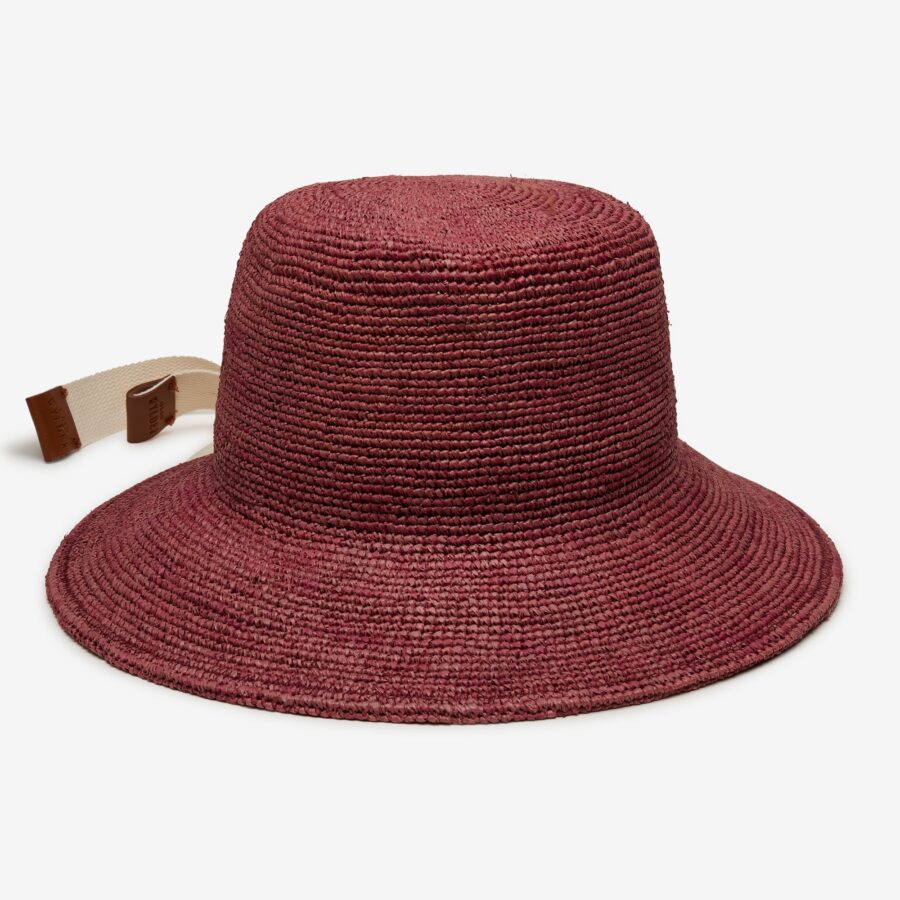 Horizon Raffia Bucket Hat in Wine